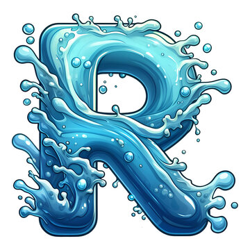 R cartoon illustration PNG in water style