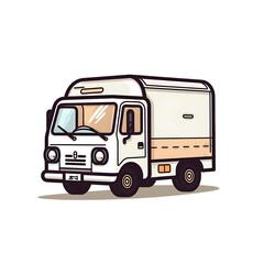 Cute cartoon white box truck sticker illustration