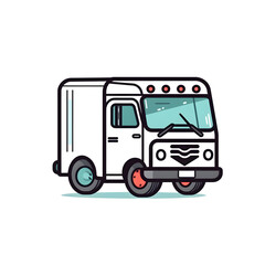 Fototapeta na wymiar Cute cartoon white box truck sticker illustration