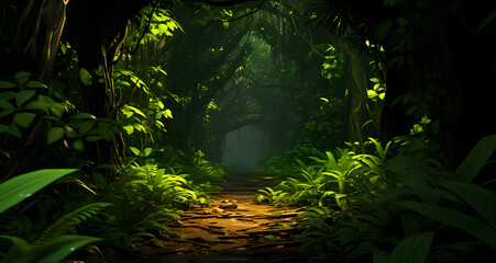 a light in the forest with lots of green plants - Powered by Adobe