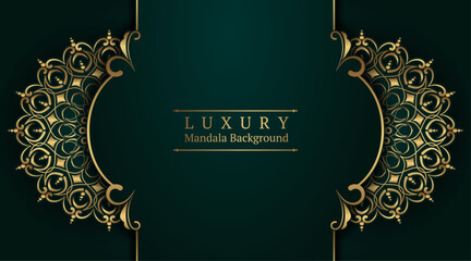 luxury green background, with gold mandala