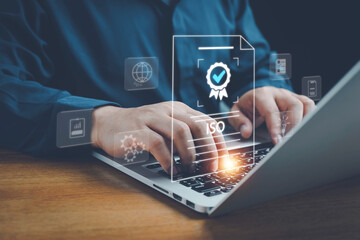 ISO standards quality control, assurance and warranty business technology concept. Touching on...