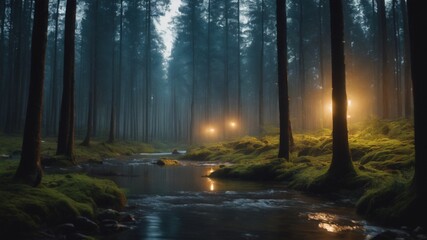 a lighting view in the forest