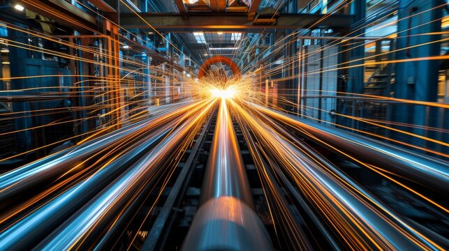 Dynamic Industrial Symphony: Automated Precision Metalworking, High-Speed Manufacturing and Heavy Machinery at Work in Steel Manufacturing Technologically Advanced Factories © Mark