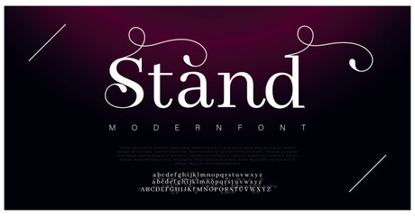 Stand Elegant Font Uppercase Lowercase and Number. Classic Lettering Minimal Fashion Designs. Typography modern serif fonts regular decorative vintage concept. vector illustration - obrazy, fototapety, plakaty