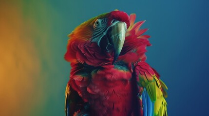 Spectrum of Splendor: Radiant Red Macaw Parrot with Hues of Blue and Yellow