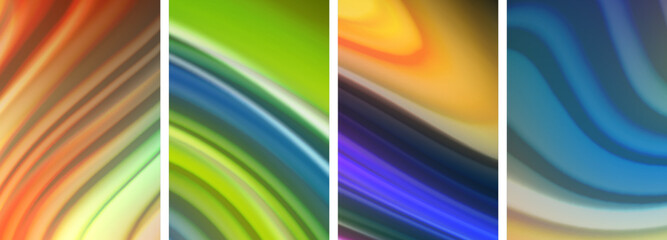 Rainbow color liquid. Wave lines poster set for wallpaper, business card, cover, poster, banner, brochure, header, website