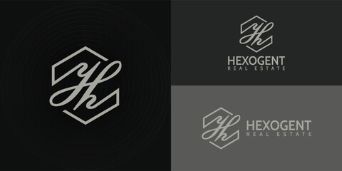 abstract initial letter H logo in the form of hexagon shape isolated in black background applied for real estate logo design also suitable for the brands or companies that have initial name H or other