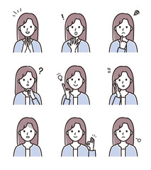 若い女性の表情セットA