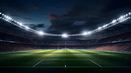 Tuinposter Football field stadium at night with spotlight light © kittima