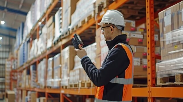 Efficient Inventory Control, Warehouse Manager Utilizes Management Software and Scanner for Delivery Check