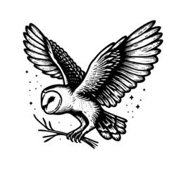 Deurstickers barn owl hand drawn vector ilustration graphic © AriaMuhammads