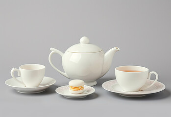 Fototapeta premium Teapot and cups on wooden table