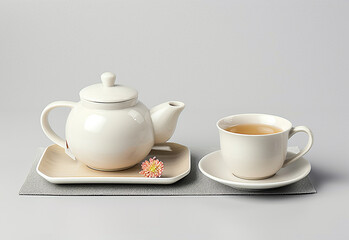 Obraz na płótnie Canvas Teapot and cups on wooden table