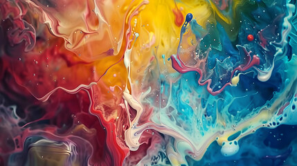 Beautiful abstraction of liquid paints in a slow flow mixing gently. Abstract watercolor background. - obrazy, fototapety, plakaty