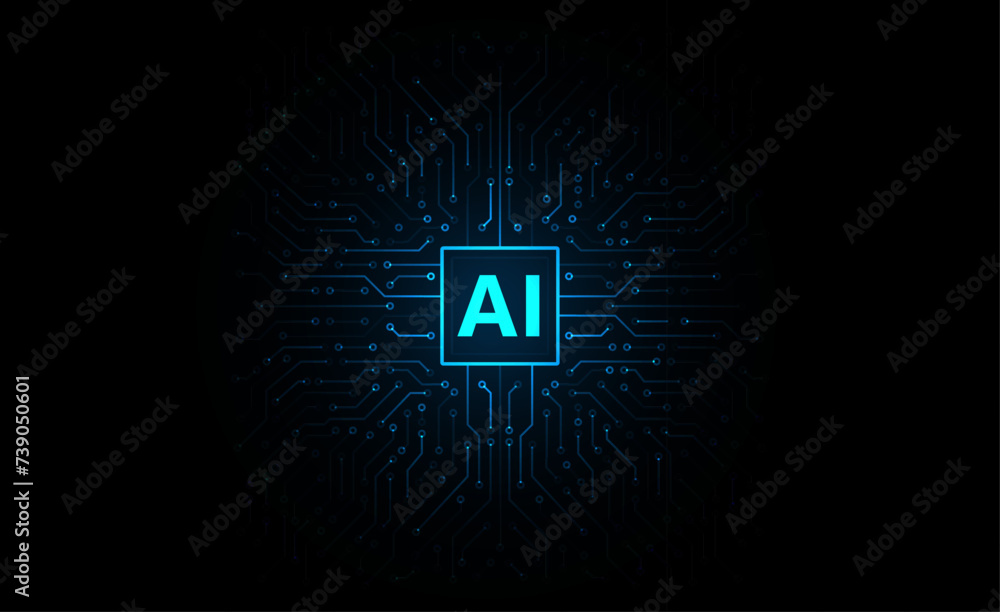 Poster artificial intelligence chipset on circuit board. futuristic concept. high-tech technology backgroun