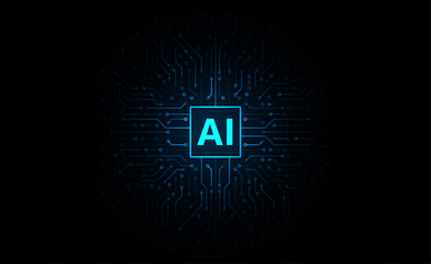 Artificial intelligence chipset on circuit board. Futuristic concept. High-tech technology background