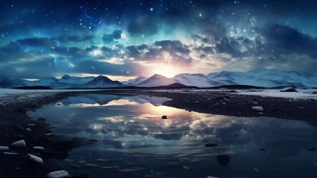 beautiful sky with reflection. an awe inspiring astrophotography image of cosmic. seamless looping overlay 4k virtual video animation background 