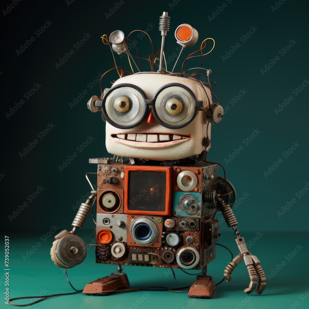Poster a toy robot with a pair of glasses on it