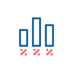 Data Analysis Vector Icon: Bars with Percentage Symbols, Thin Line Illustration for Market Trends and Electoral Insights.