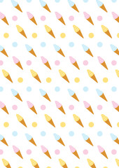 カラフルなソフトクリームと水玉のパターン背景_縦