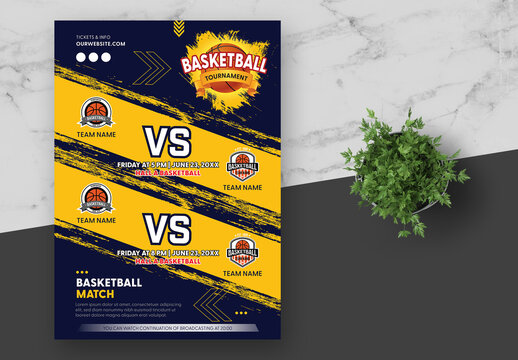 Yellow And Blue Basketball Match Flyer Poster