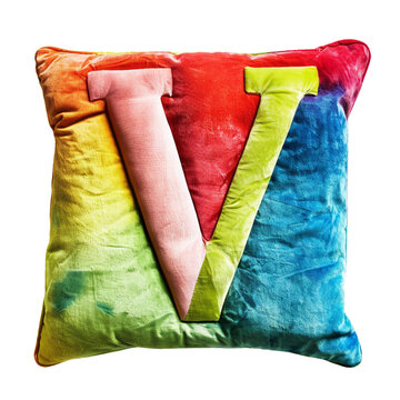 V from colorful pillow, PNG image, no background