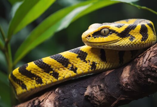 A Majestic Carpet Python Coiled on a Branch