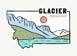 Glacier National Park Montana vintage vector illustration for t shirt badge sticker and other use