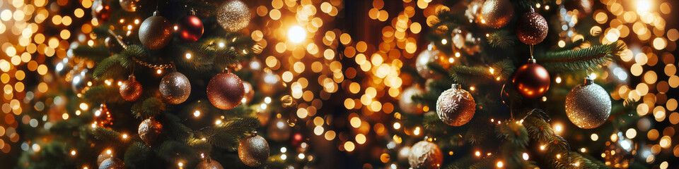 Fototapeta premium Glimmering Festive Delight Christmas Decorations Aglow in Bokeh Blissful Lights and Shadows