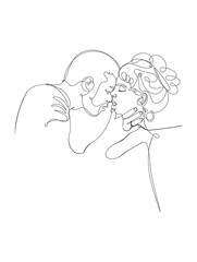 A kiss. One line art. Vector illustration