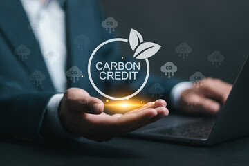 Carbon credit concept. Reducing the amount of greenhouse gases. Carbon neutral in industry and net...