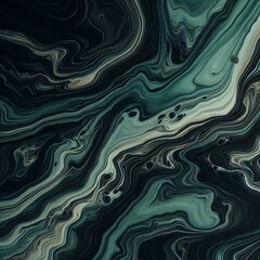 Fluid Art. Liquid dark green paint spreads in waves . Marble effect background or texture