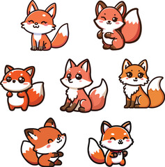 set collection cute chibi fox vector