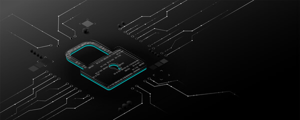 Technology background image, concept, circuit board, network, security, lock, encryption