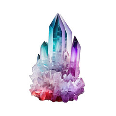 A cluster of colorful crystals, including red, blue, purple, and orange png / transparent