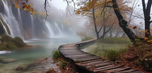 Amidst the vibrant hues of autumn, Plitvice National Park comes alive with cascading waterfalls, each step of the terraced landscape adorned in a kaleidoscope of red, orange, and gold