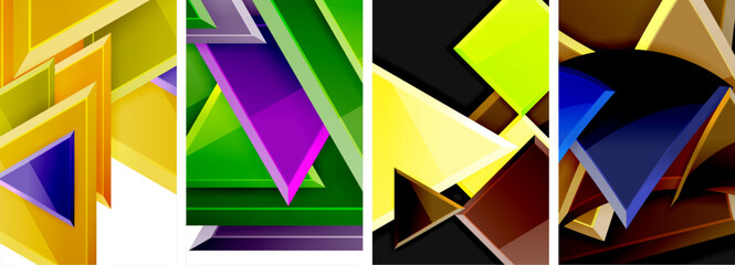 Glossy triangles geometric poster set for wallpaper, business card, cover, poster, banner, brochure, header, website