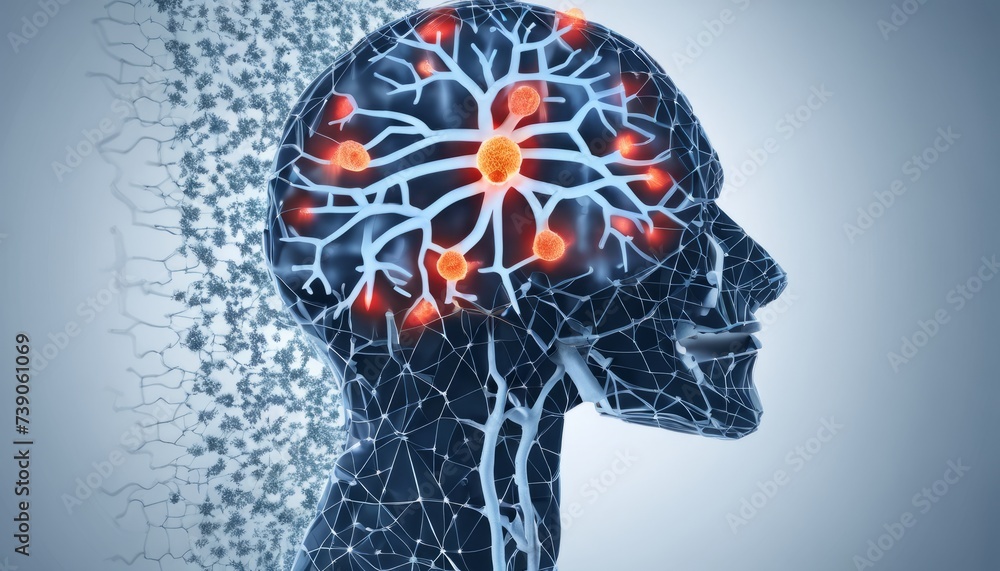 Aufkleber neural network with glowing nodes, illustrating artificial intelligence or brain function
