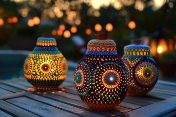 Beautiful decorative lanterns for Ramadan Kareem with bokeh background © MrHamster