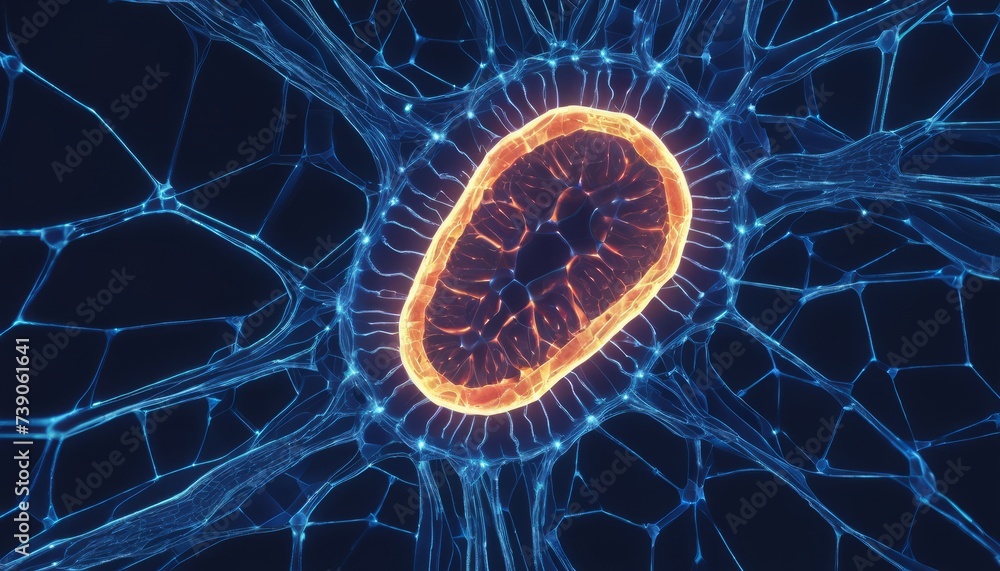 Poster neural network with glowing center, symbolizing intelligence and connectivity