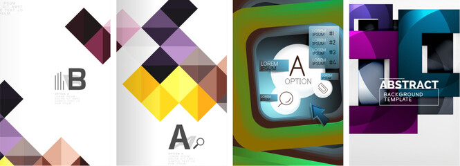 Set of square geometric poster backgrounds. Vector illustration For Wallpaper, Banner, Background, Card, Book Illustration, landing page