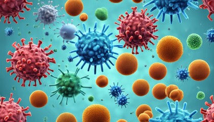  Vibrant Viruses - A colorful illustration of various types of viruses - obrazy, fototapety, plakaty