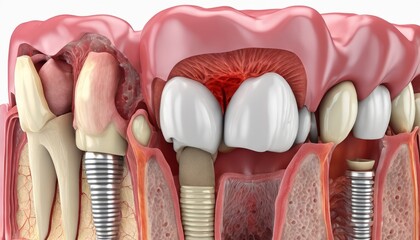  Interior view of a mouth with dental implants - obrazy, fototapety, plakaty