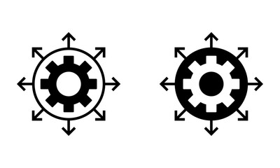 gears with expansion arrow icon vector - obrazy, fototapety, plakaty