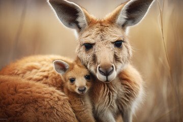 Naklejka na ściany i meble Mother and Baby Kangaroo Hug