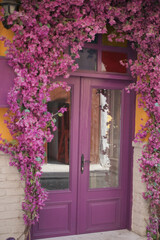  purple wood door texture background with flower 
