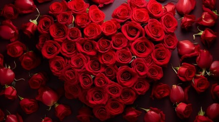 Bouquet of red roses in the shape of a heart.