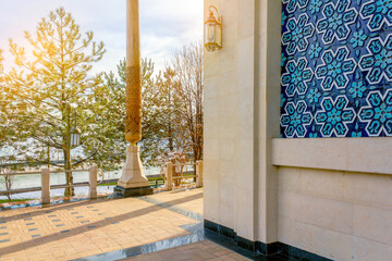 The carved columns of the Museum of Victims of Political Repression in Tashkent, Uzbekistan. 