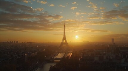 Naklejka premium Sunrise in Paris, with the Eiffel Tower